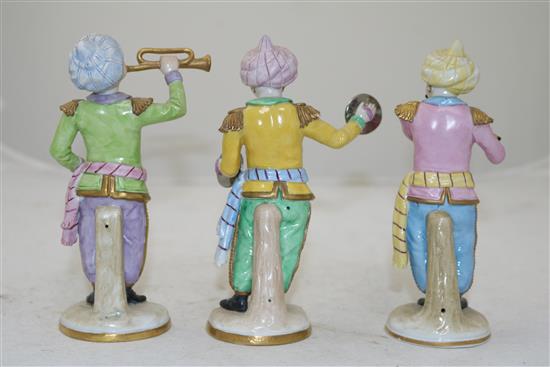 A set of six Sitzendorf porcelain figures of Ottoman band musicians, early 20th century, 15cm - 16cm